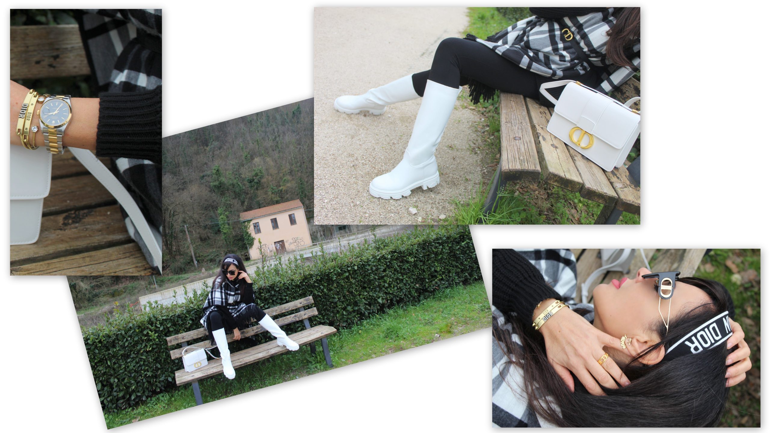 checked black and white blancket cape winter look Dior accessories Paola Lauretano