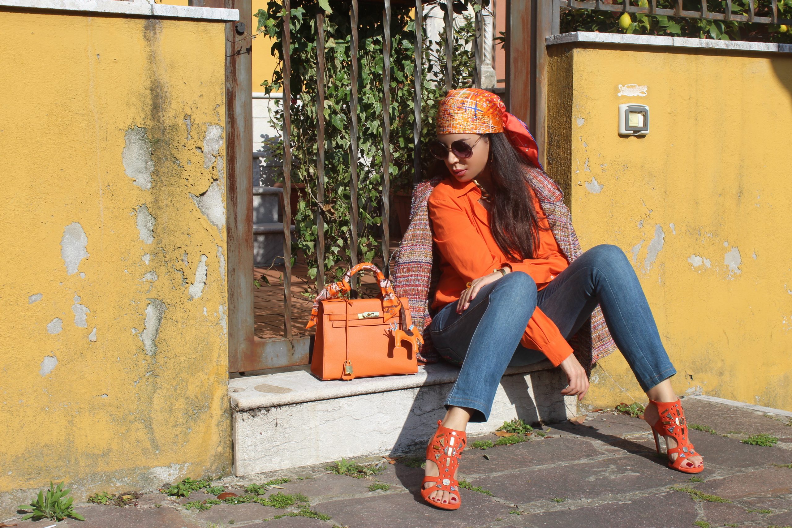 Bright Orange Spring Boho Look Hermes Bag Dolce & Gabbana Outfit