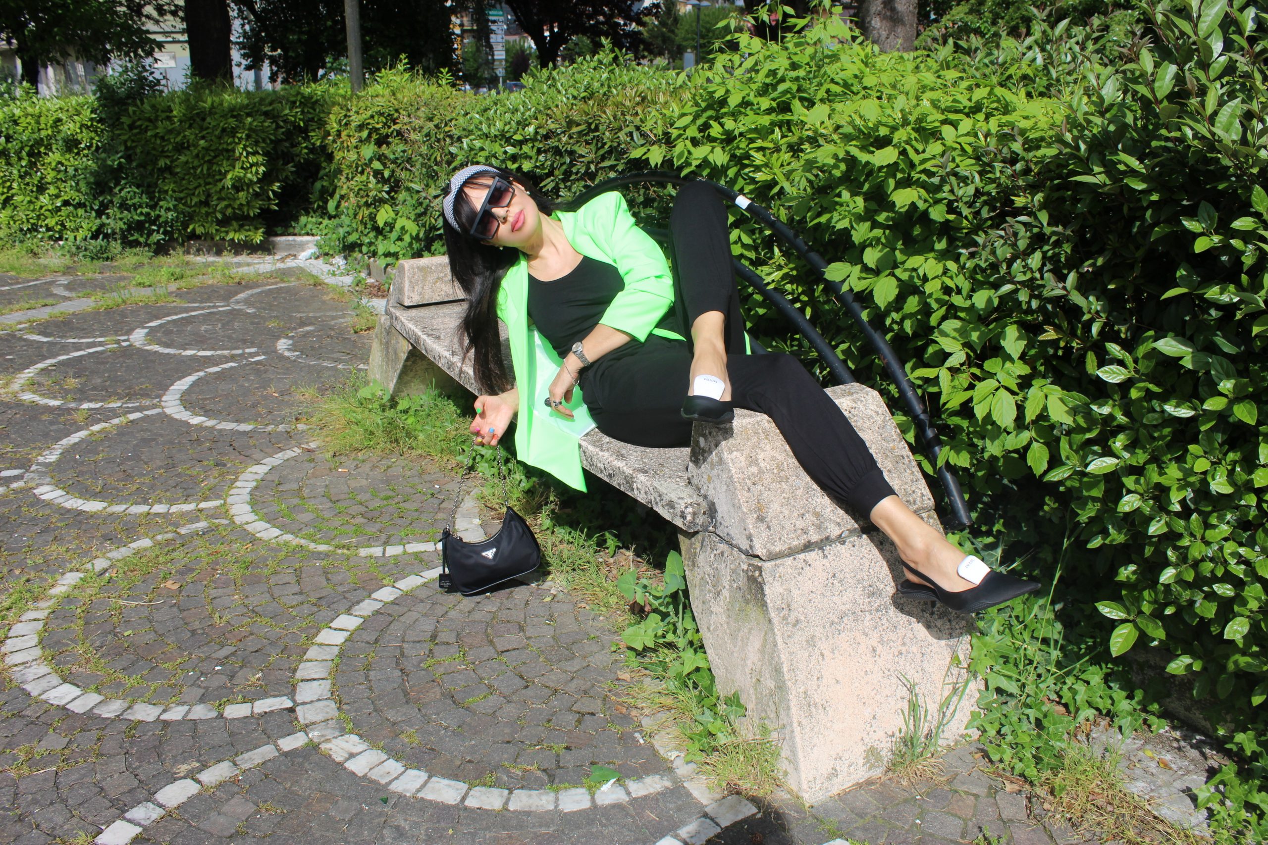 Green and Black Spring Trend Outfit Ideas Prada Shoes Paola Lauretano