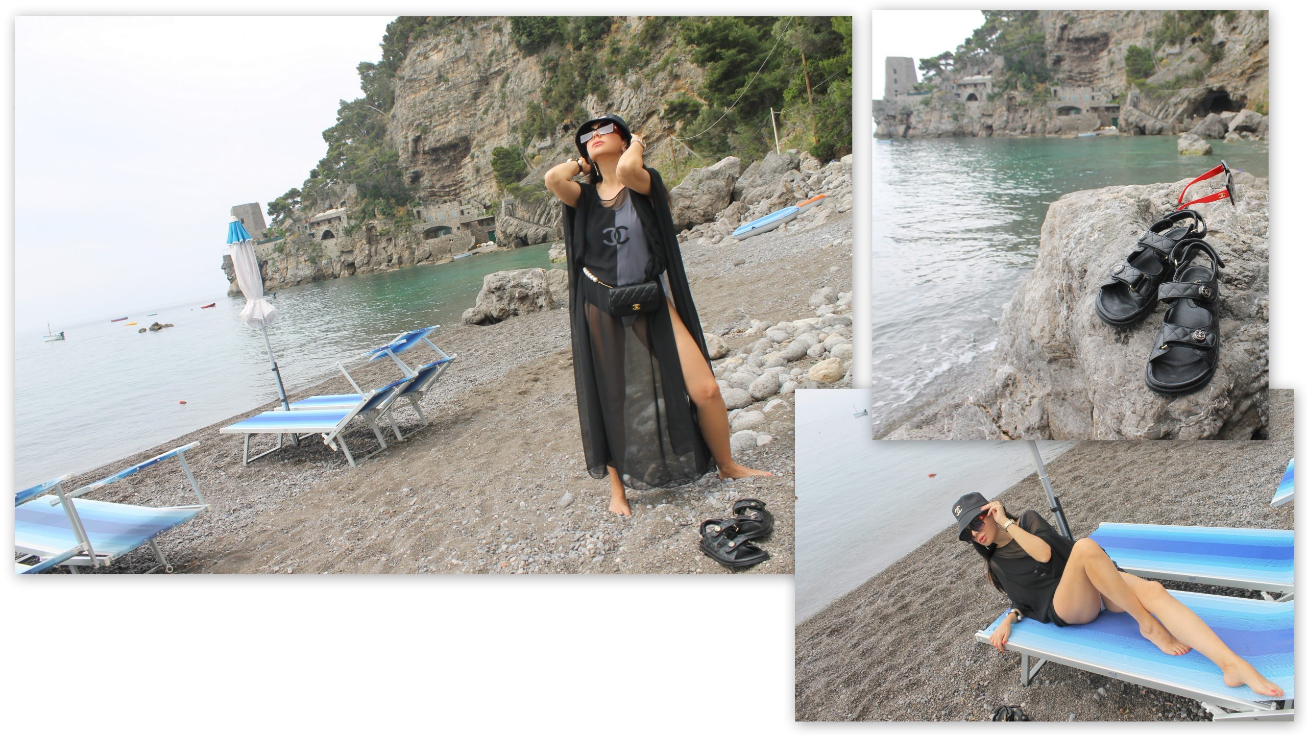 Positano Amalfi Coast Vacation Italian Holiday Inspo Aesthetic Chanel Total Look Black and White Paola Lauretano