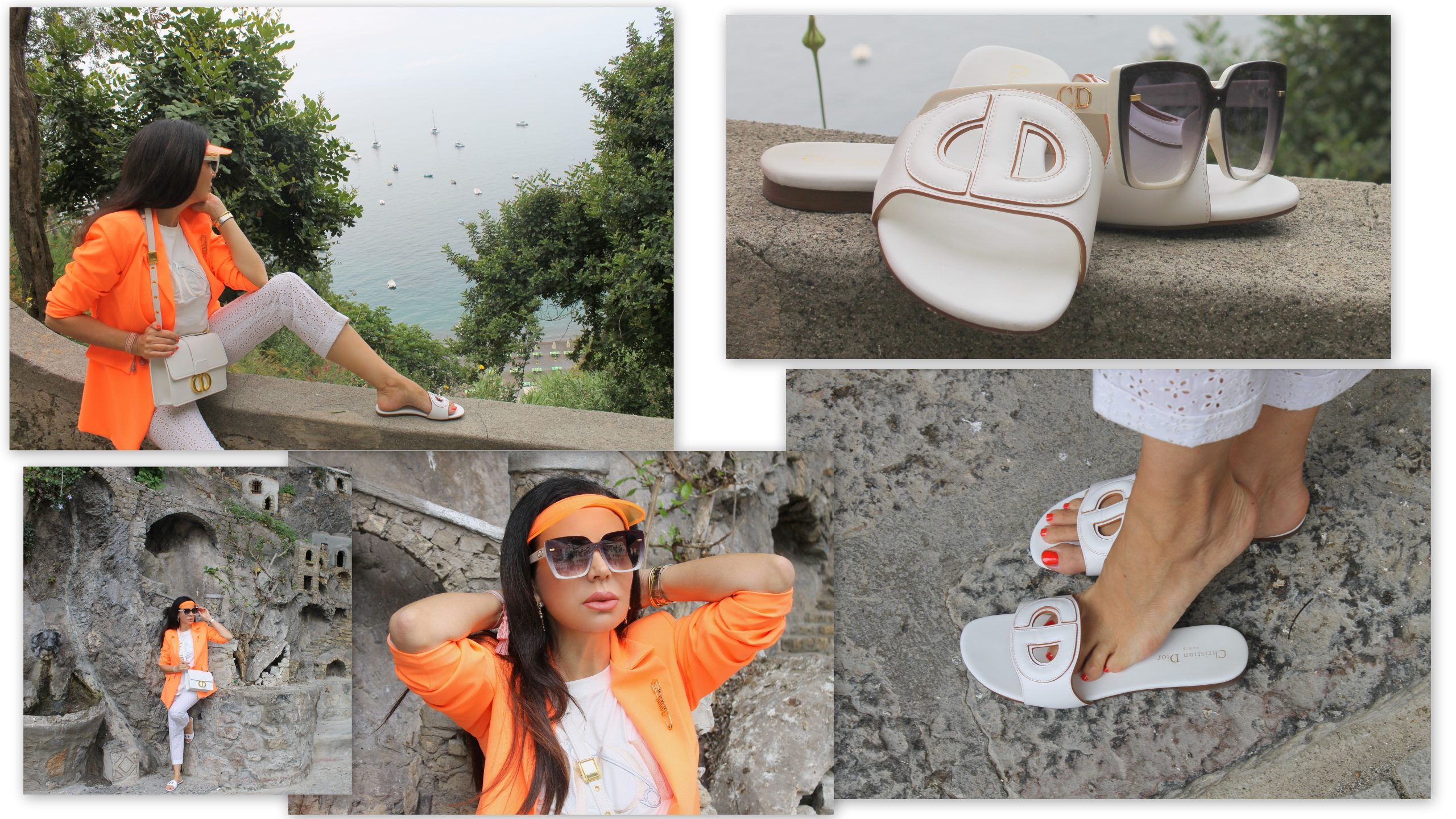Positano Amalfi Coast Vacation Italian Holiday Inspo Aesthetic Dior Orange and White Paola Lauretano