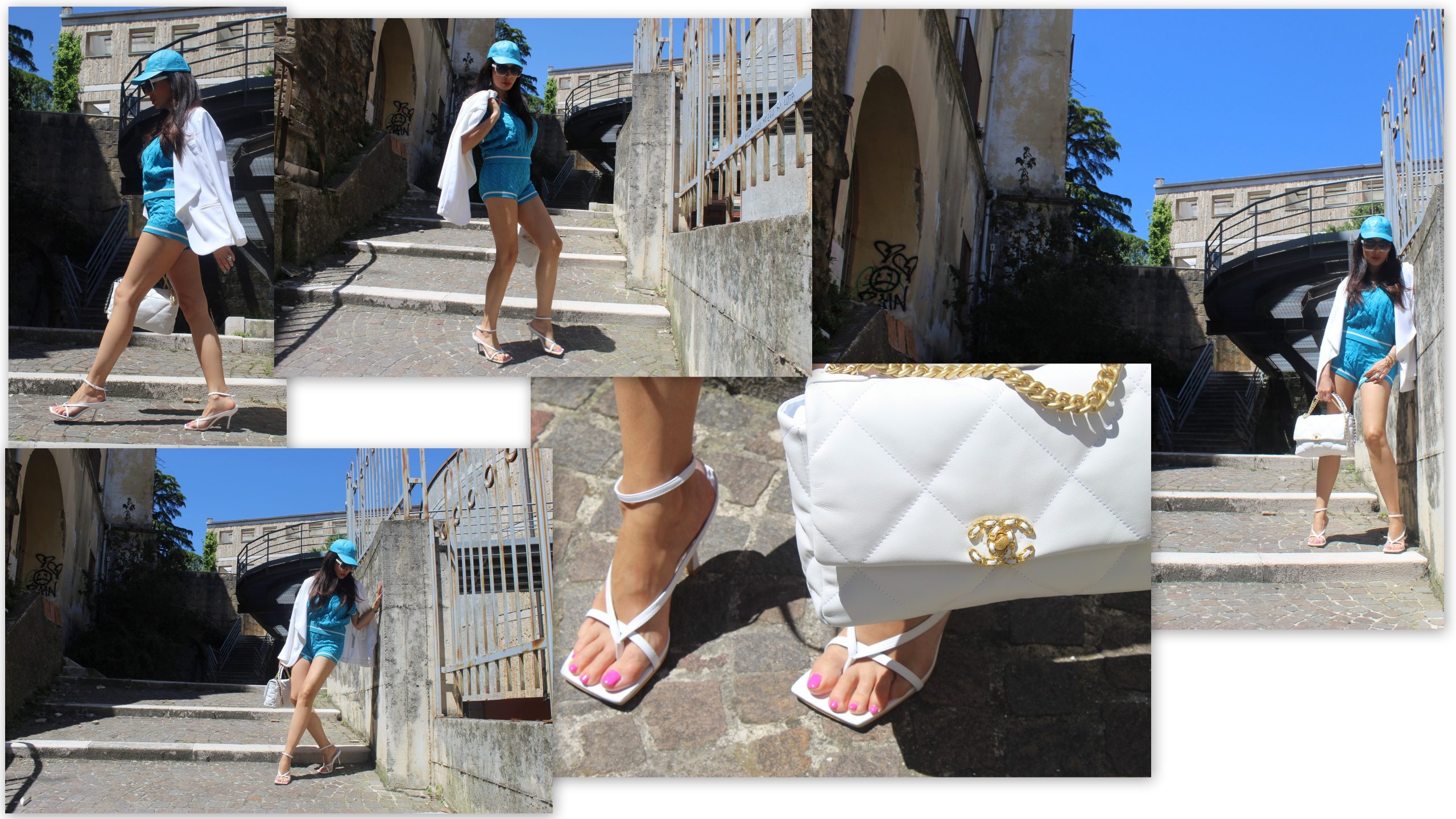 matching set comfy and chic turquoise and white Dior Hermes Accessories Paola Lauretano Look