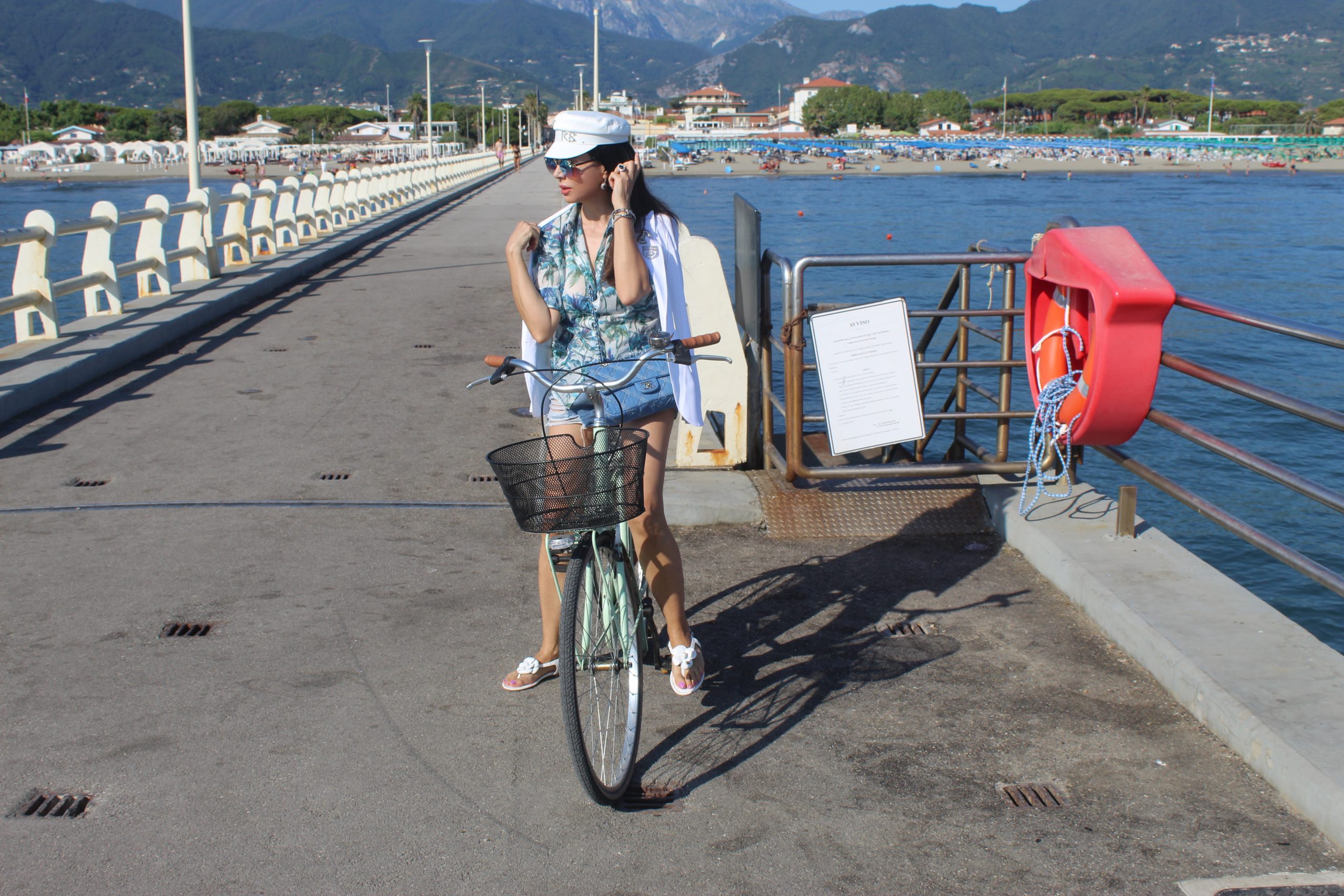 Forte dei Marmi Italian Summer Lookbook Bike Trend Blue and White Chanel Details Paola Lauretano