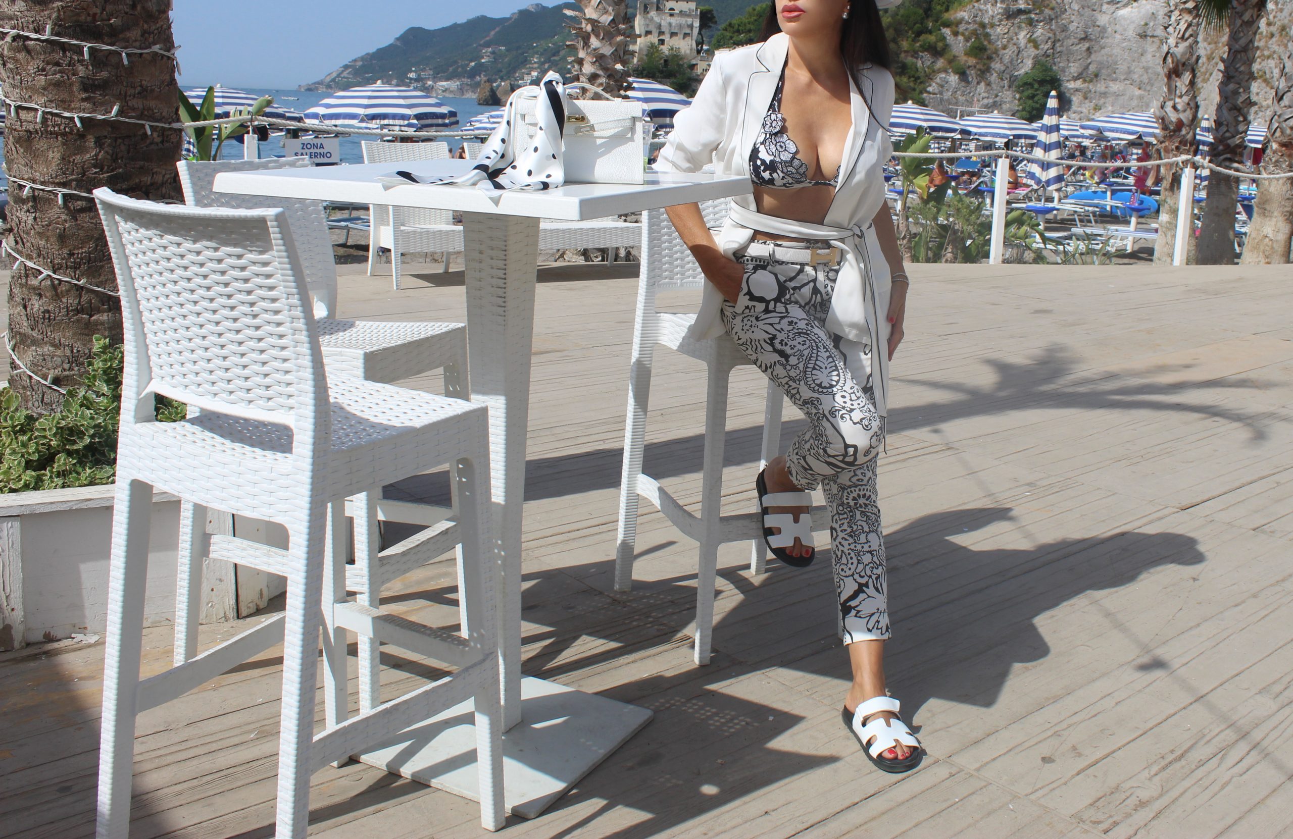 Summer Italian Staycation White Silk Outfit Beachwear LilySilk Look Hermes Details
