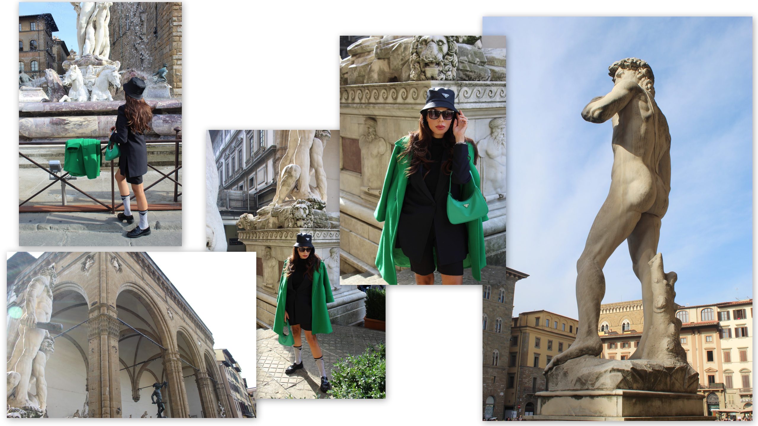 Firenze Italy Florence Weekend Black and Green Total Black Green Accessories Italian WeekendLUMINA FASHION cappotto  HANNY DEEP tailleur con bermuda  PRADA tutti gli accessori