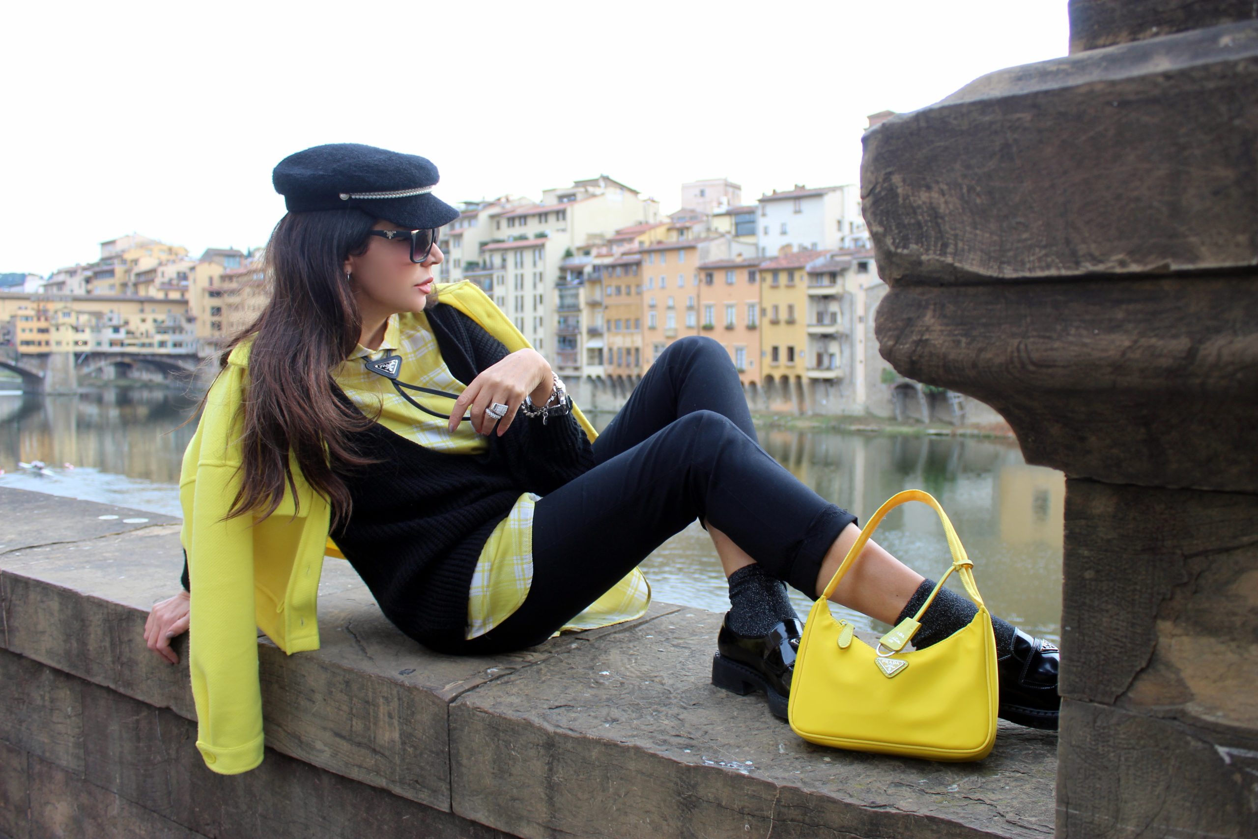 Florence Firenze Italian Weekend Yellow Trend for Fall Autumn LUMINA FASHION giacca  MERCI tunica  TWIN SET pants  PRADA tutti gli accessori