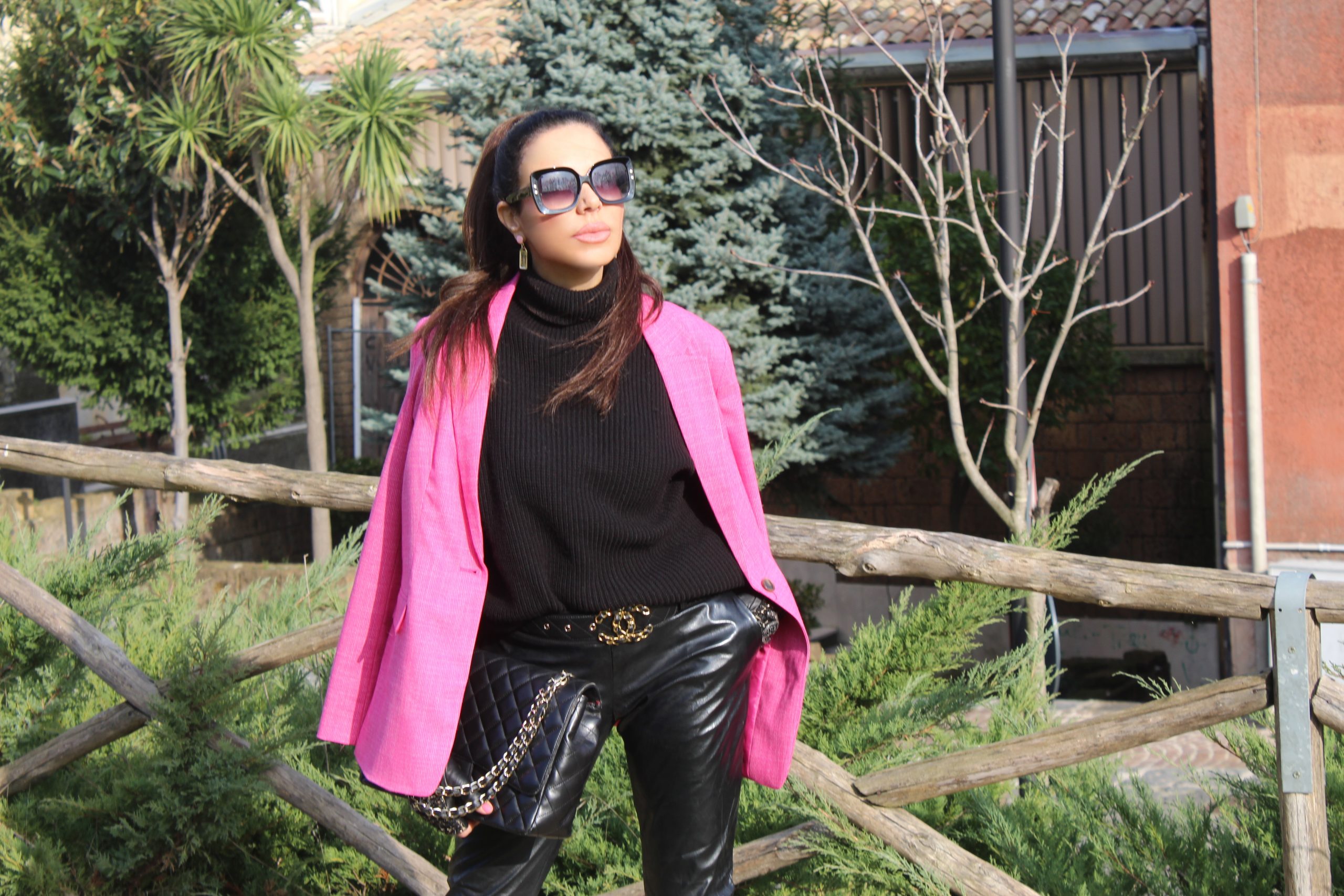 Oversize Jacket Coat Vinyl Pants pop colors ZARA total look  CHANEL accessories Paola Lauretano
