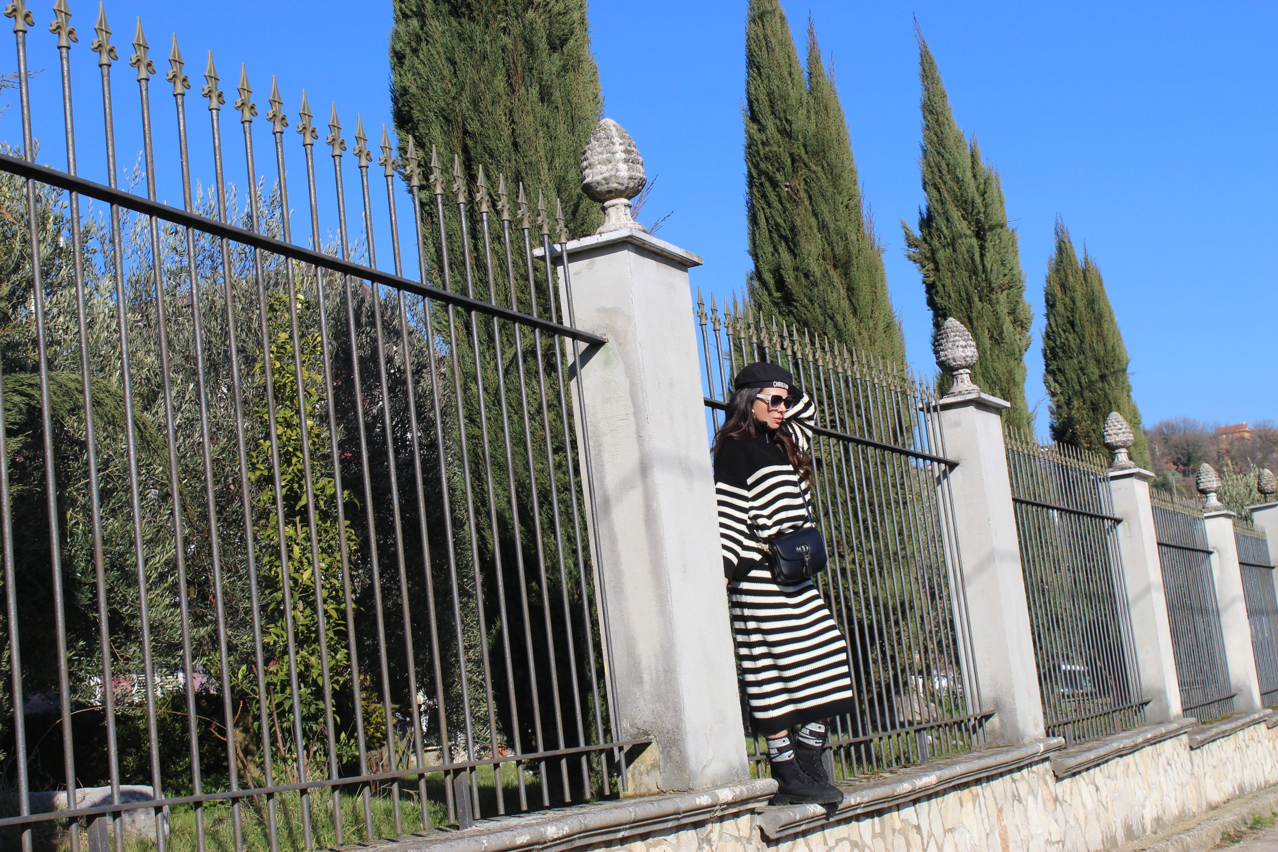 White and Black Striped Dress Stipes Trend LUMINA FASHION set pull skirt DIOR accessories Paola Lauretano