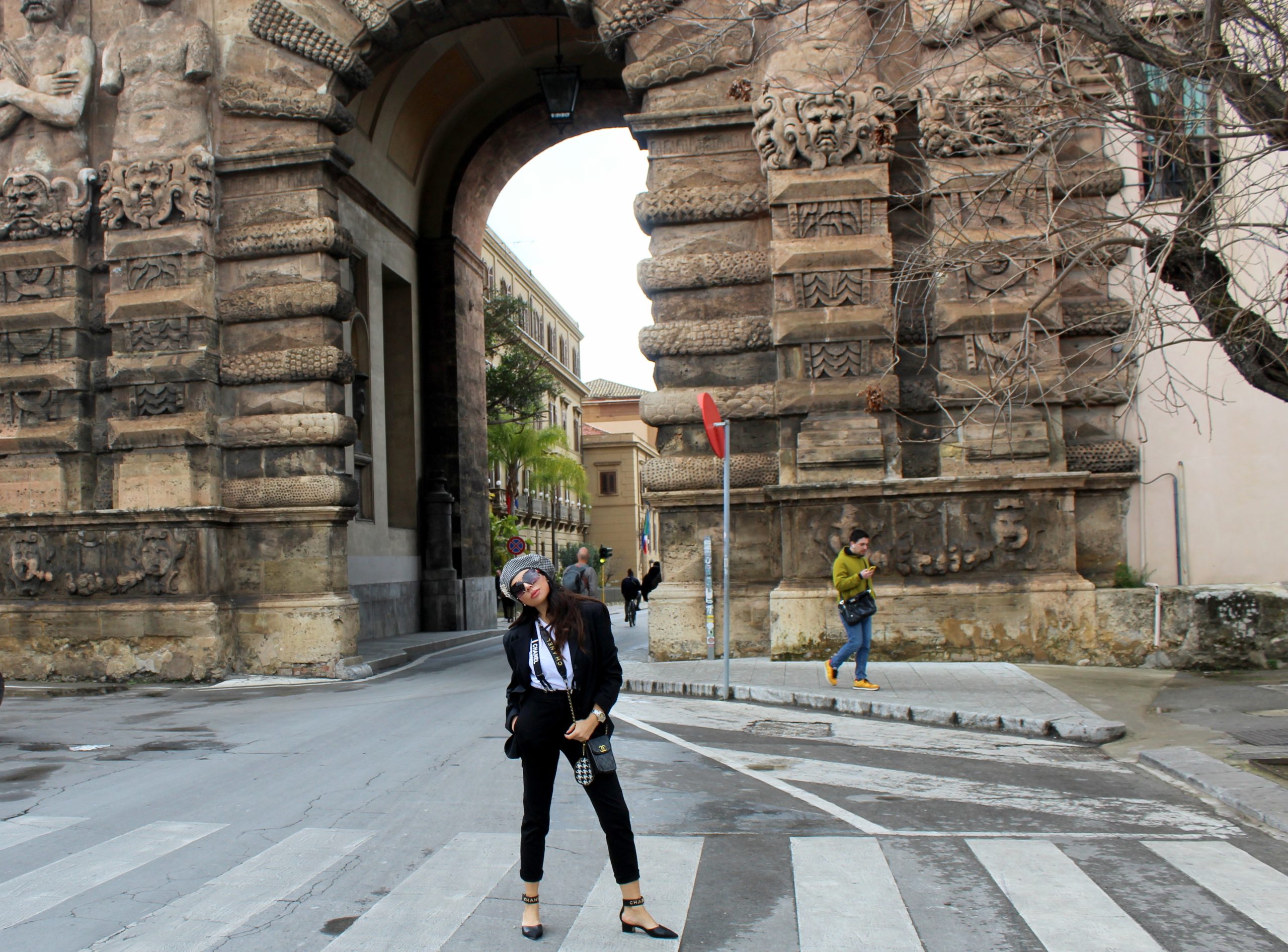 ZARA  blazer PINKO pants CHANEL accessories Palermo Visit Italy 