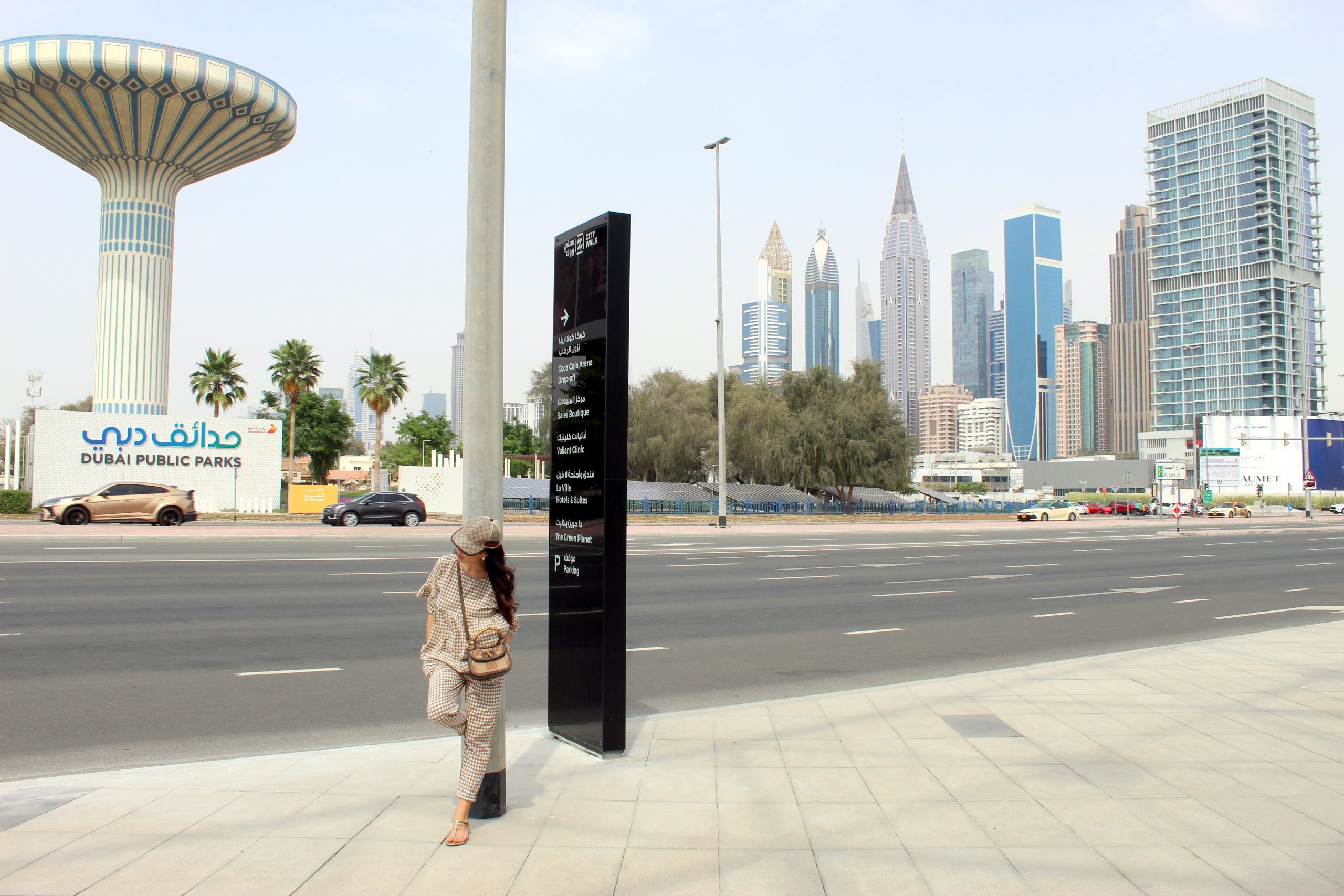Citywalk Dubai Paola Lauretano Lifestyle and Fashion ASOS pants and shirt GUCCI cap and bag CHANEL sandals 