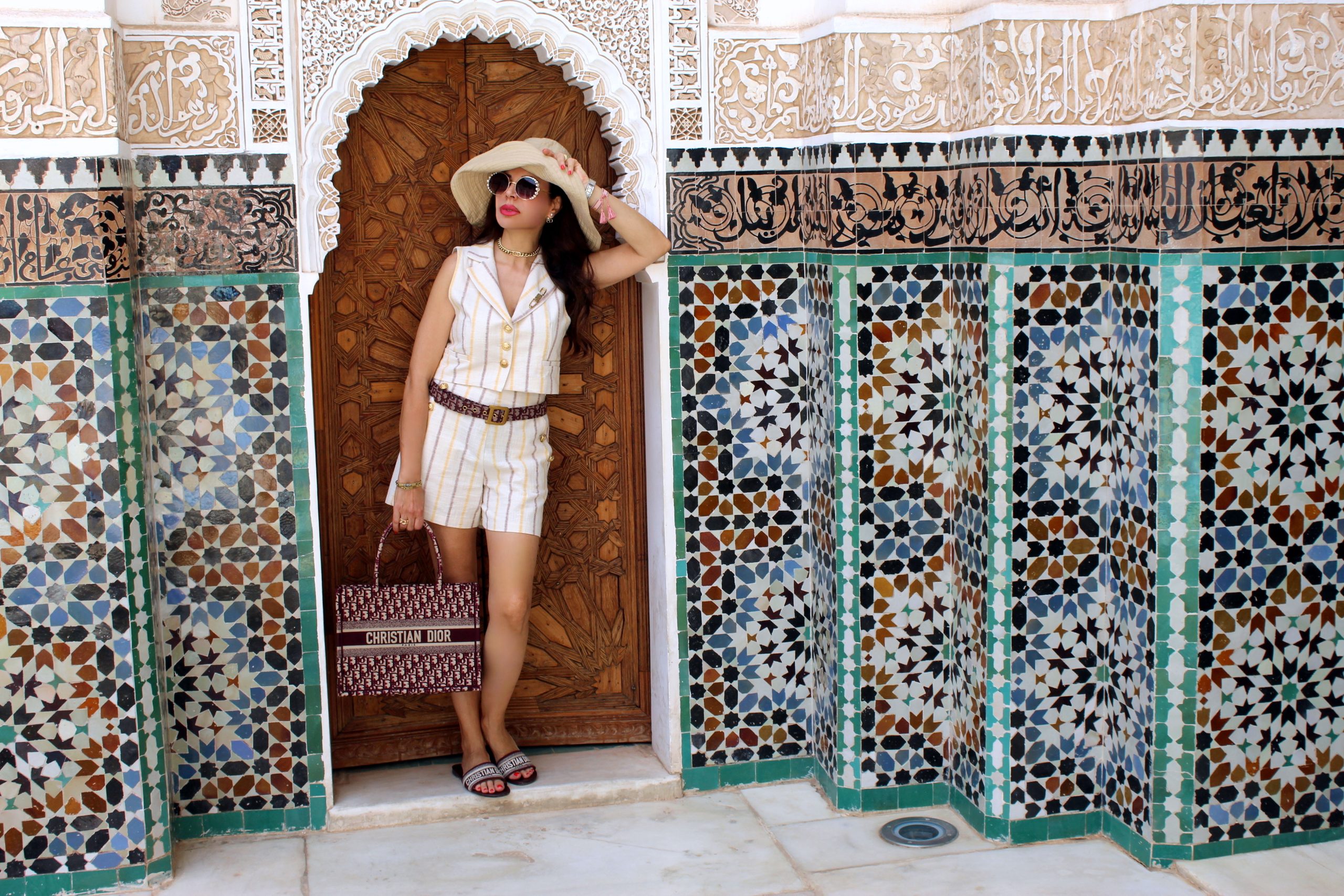 LUMINA FASHION shorts and vest DIOR tutti accessories Marrakech Travel Blogger Fashion Blogger